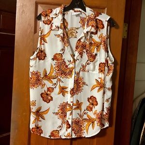 Liz Claiborne Womens Sleeveless Loose Fit Button-Down Shirt Size L